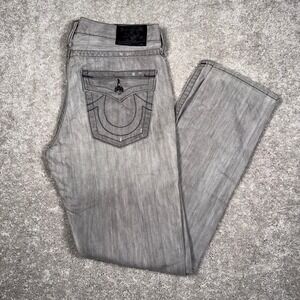 True Religion Women's 29 Cameron Button Fly Distressed Low Rise Straight Jeans